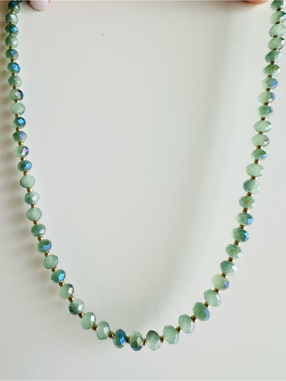 Handmade Sage Green Faceted Bead Necklace
